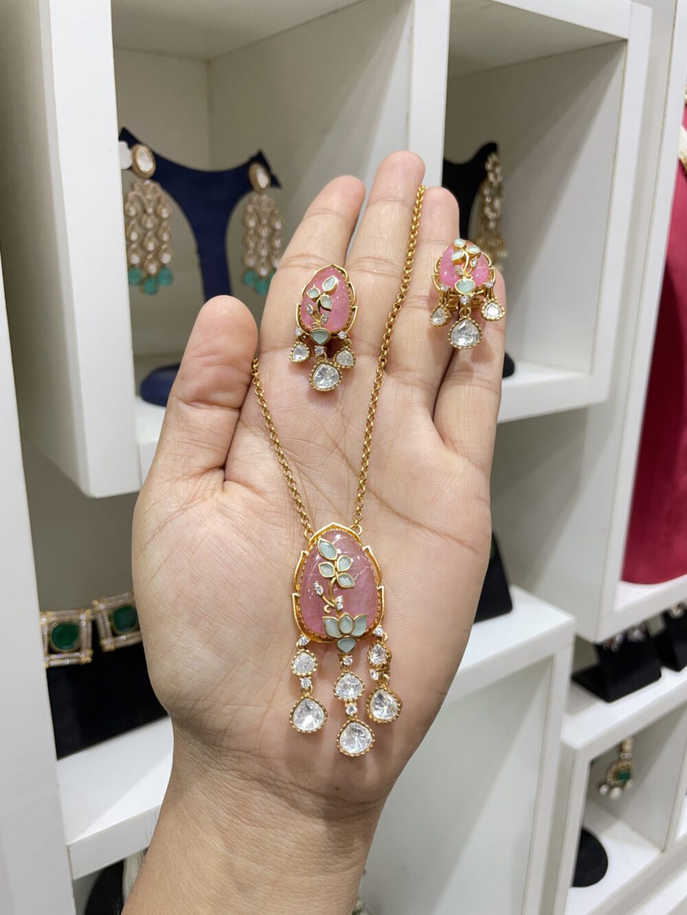 Polki Chain Pendant Set #44567