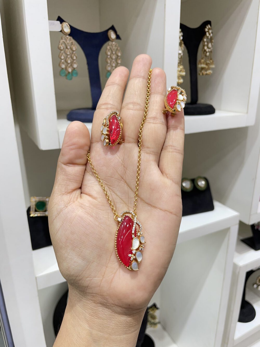 Polki Chain Pendant Set #44570